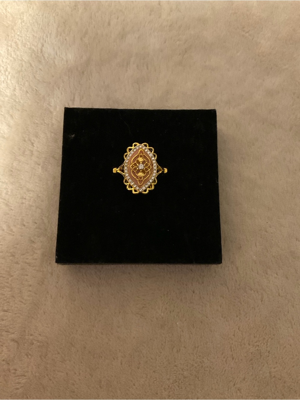 Gold-Tone Brown Enamel Filigree Ring